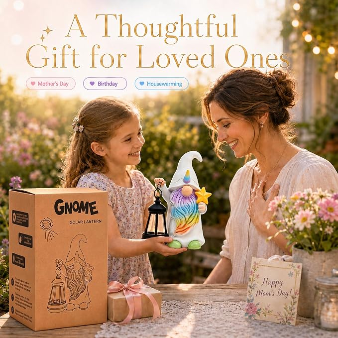 Solar Garden Gnome Statue : Unicorn Outdoor Lantern Decor | Waterproof Resin, Figurine Lights,Yard Lawn Porch Balcony Patio Home Decorations, Gifts for Mom Women Grandma