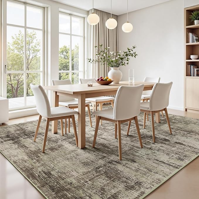 Lofus 5x7 Area Rug for Living Room, Abstract Washable Non-Slip Rugs, Brown | Neutral Carpet for Bedroom, Dining Room, Home Office, Nursery,Indoor, Stain Resistant, Low Pile, Non-Shedding Modern Rug