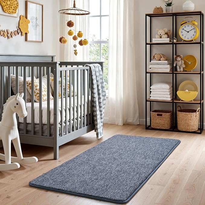 Keeko 2x4 Area Rugs for Living Room,Soft Washable Memory Foam Bedroom Rug | Indoor Throw Rug Low Pile Minimalist Non Slip Carpet for Kids Nursery Classroom Dorm Room Home Decor Blue and White