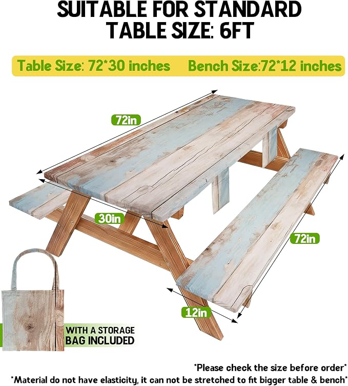 Picnic Table Cover with Bench Covers Waterproof Elastic Tablecloth Camping Essentials Gear Table Cloth Outdoor Glamping Cool Camping Gifts for Camper RV Owner Camping Lovers Family Couple Women Men