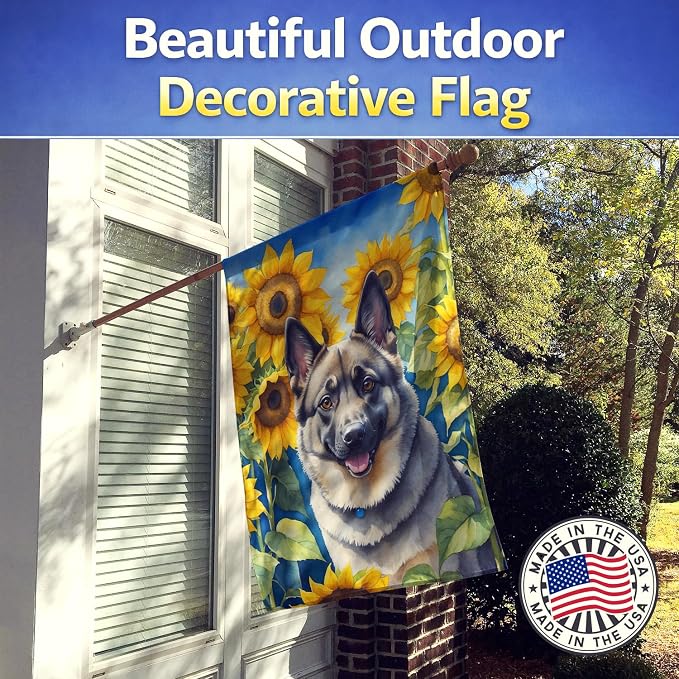 Caroline's Treasures DAC6126CHF Norwegian Elkhound in Sunflowers House Flag Large Porch Sleeve Pole Decorative Outside Yard Banner Artwork Wall Hanging, Polyester, House Size, Multicolor