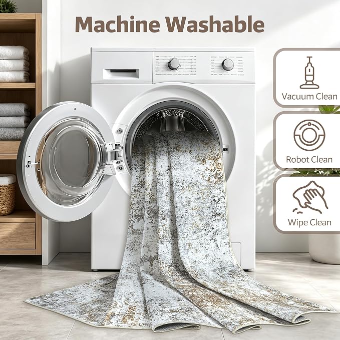 6x9 Washable Area Rug Modern Abstract for Living Room Bedroom Gray Brown | Soft Indoor Carpet,Anti-skid Backing,Water Repellent,Non-shedding, Suitable for bedroom dining farmhouse nursery home office
