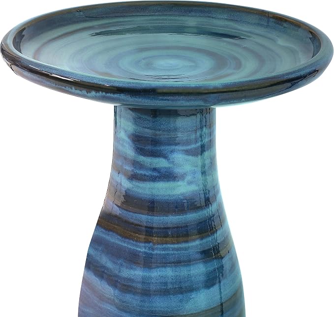 Sunnydaze 21" H Ceramic Bird Bath for Outside - Hand-Painted Outdoor Bird Bath Bowl, UV/Frost-Resistant Finish - Galaxy Blue