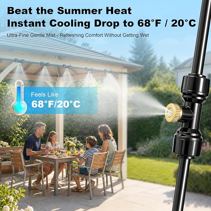 Thiswing 100 FT Dual-Line Misting Cooling System, Outdoor Water Mister Kit with 24 Brass Nozzles, Misting Hose for Patio, Backyard, Garden, Dog Play Area, Farm, Stable, Outdoor Summer Heat Relief