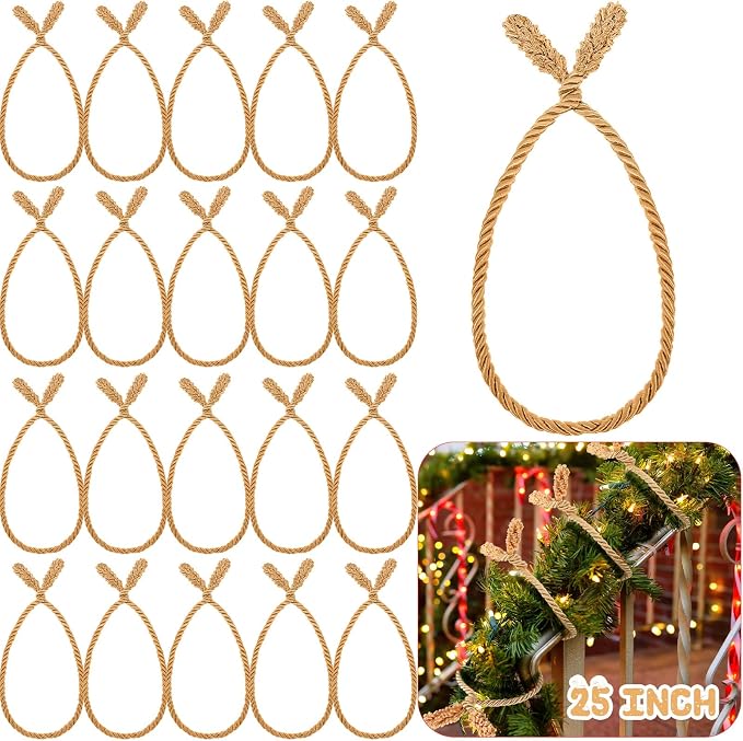 Zhengmy 20 Pcs 25 Inch Extra Long Christmas Garland Ties Christmas Decorative Twist Ties for Banister Reusable Flexible Twist for Holiday Xmas Home Decorations Craft Wrapping (Gold)