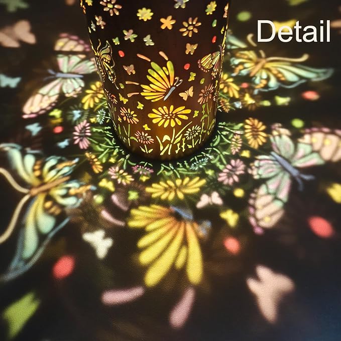 Butterfly Colorful Solar Lantern Outdoor Waterproof, Garden Decor Gifts for Women Mom Grandma, Hanging Solar Lantern Lights Metal Decoration Outside for Yard, Patio, Backyard, Porch