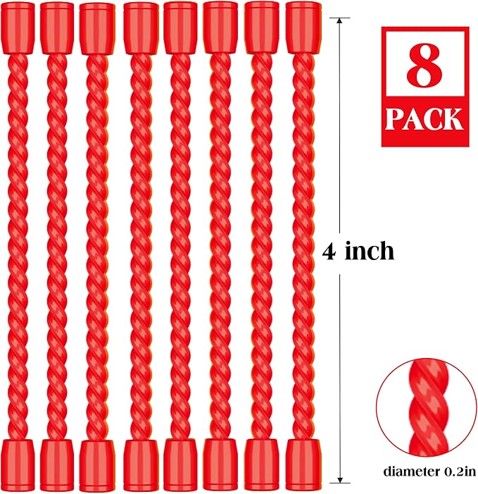 8PCS 4-Inch Silicone Cable Ties, Bendable Rubber Twist Ties, Reusable Twist Ties for Cords, gear ties for Organizing, Bundling (Red)