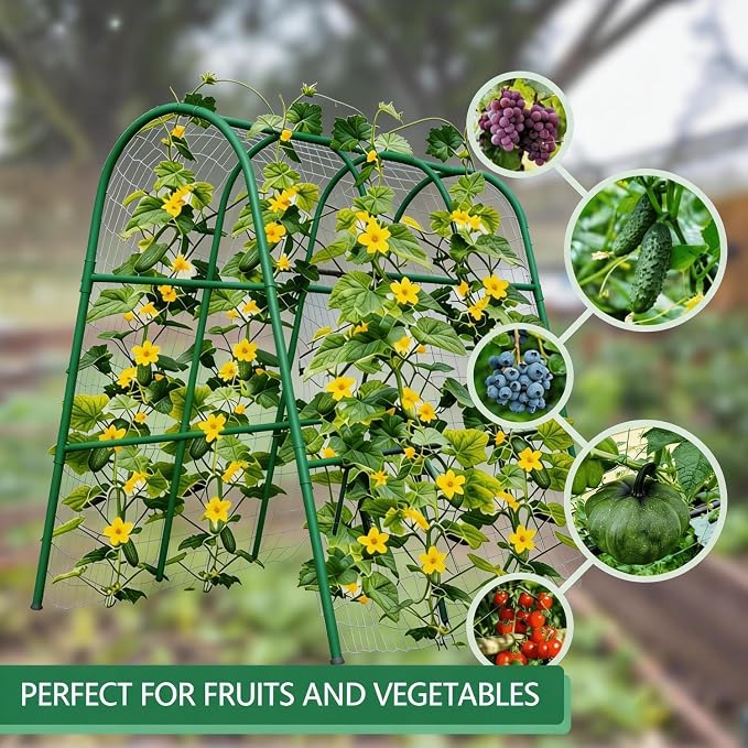 4x4FT Garden Arch Trellis for Raised Beds, Heavy Duty Metal u-Shaped Plant Support for Climbing Vegetables, Fruits & Vines, Outdoor Rust-Resistant Vertical Growing Trellis, Green