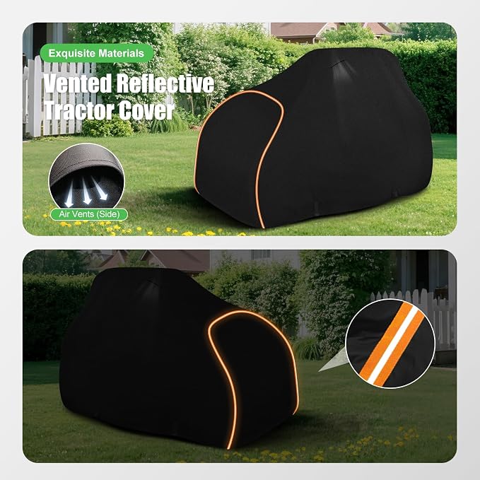 Riding Lawn Mower Cover Heavy Duty Waterproof for Outdoor, 72"x54"x46" | Fits John Deere, Craftsman, Husqvarna, EGO, Greenworks, 420D with Cotton Lining, Windproof Elastic Hem and Buckles