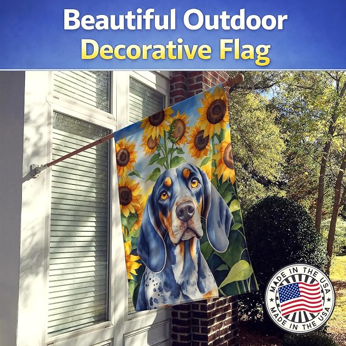 Caroline's Treasures DAC6030CHF Bluetick Coonhound in Sunflowers House Flag Large Porch Sleeve Pole Decorative Outside Yard Banner Artwork Wall Hanging, Polyester, House Size, Multicolor