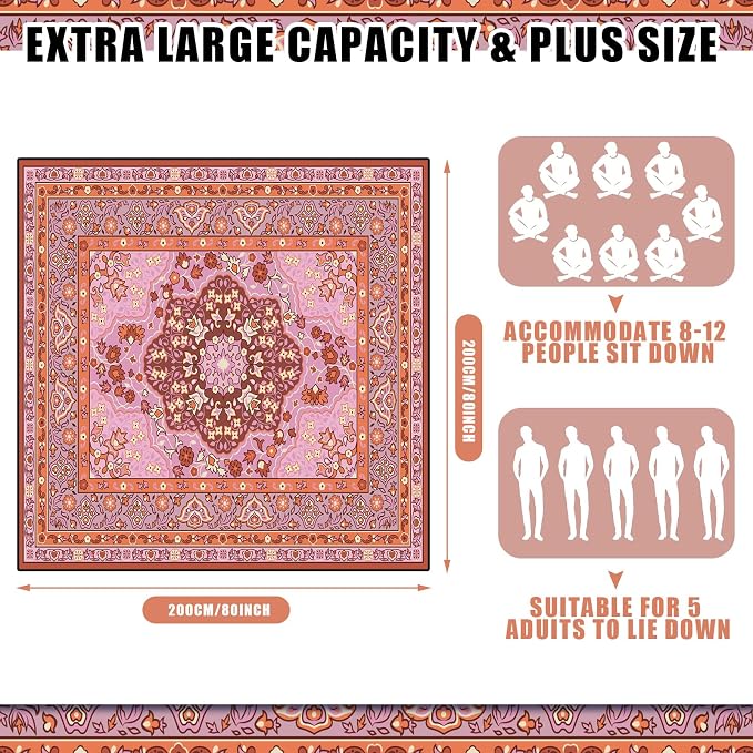Mindsoft Boho Picnic Blankets 80''x 80'' Extra Large Beach Blanket Waterproof Sandproof Foldable Machine Washable Vintage Grass Lawn Park Mat for Family Camping Party Music Festival