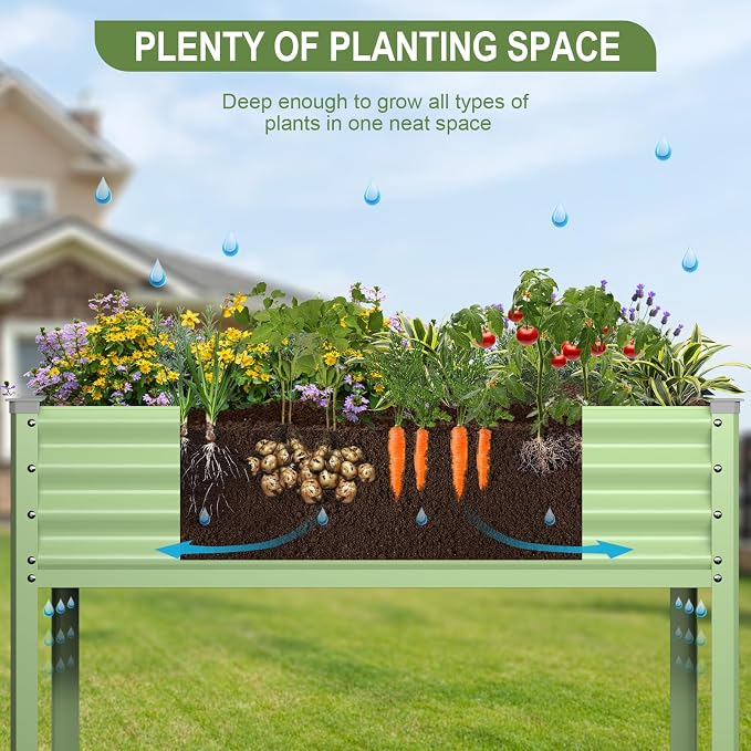 Raised Garden Bed with Legs, 48×24×32in Galvanized Raised Garden Beds Outdoor Elevated Metal Planter Box for Gardening Vegetables Flowers Herb-Green