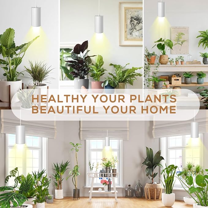 STERREN LED Grow Light, White Plug in Hanging Lights for Indoor Plants, Full Spectrum Grow Lights with On/Off Switch, Decorative Pendant Lights with 21 Ft Height Adjustable Power Cord