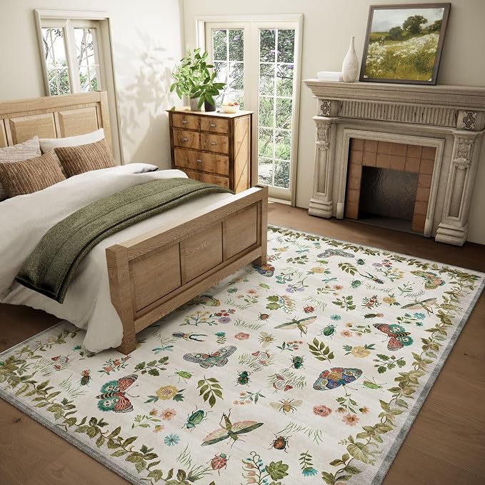 6x9 Area Rugs for Living Room: Washable Bedroom Rug Vintage Rugs Indoor Stain Resistant Non Slip Low Pile Soft Carpet for Kitchen Dining Room Farmhouse Nursery Kids Room