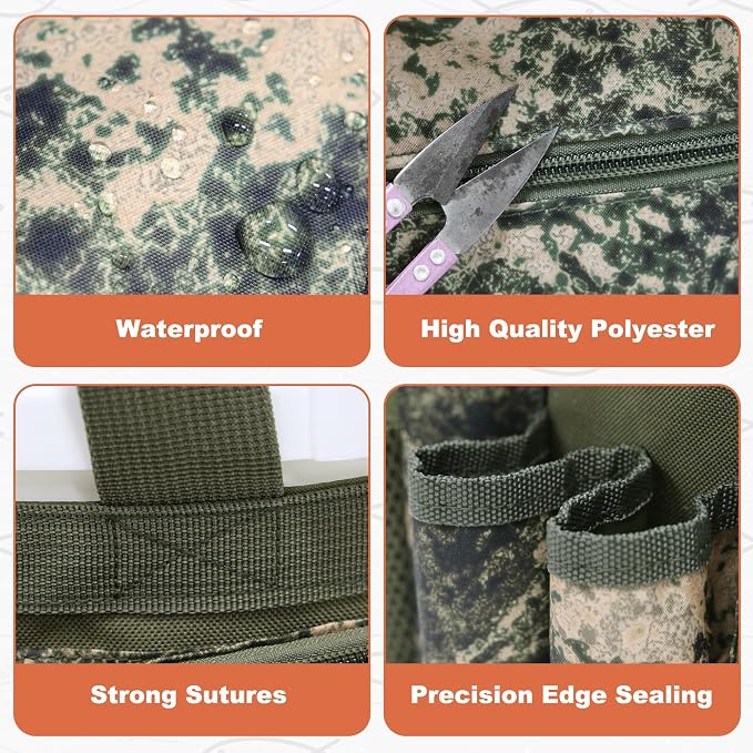 MYDAYS Fishing Bucket Organizer, Fishing Tackle Bag for Men, Rod and Tackle Boxes Holder Bag with Adjustable Buckle, Bucket Not Included (Green Camo)