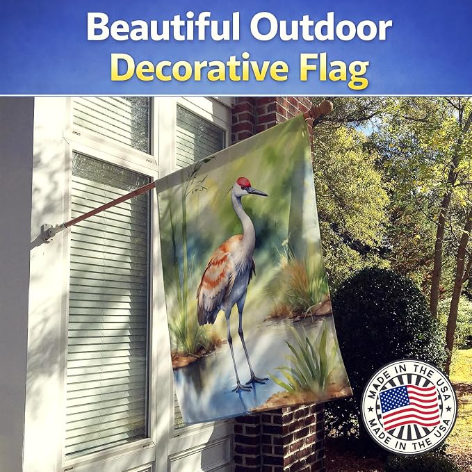 Caroline's Treasures Sandhill Crane House Flag Large Porch Sleeve Pole Decorative Outside Yard Banner Artwork Wall Hanging, Polyester, House Size, Multicolor