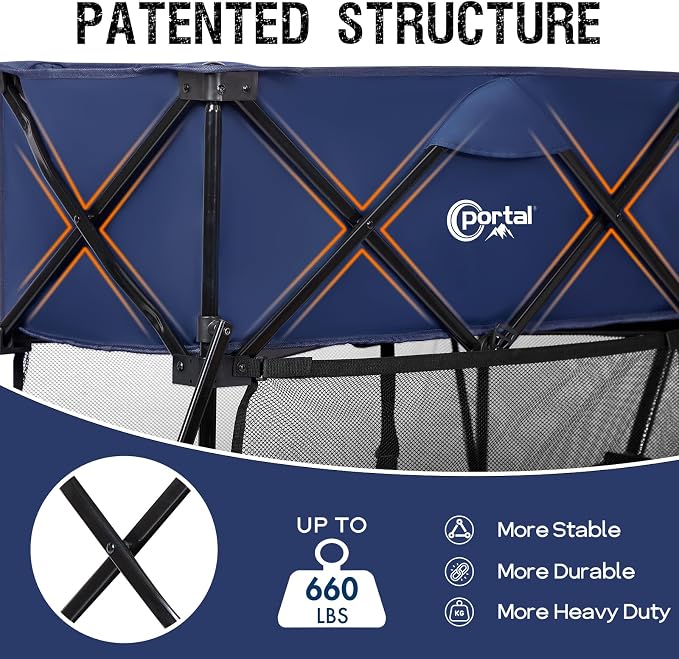 Portal Collapsible Double Decker Wagon Folding Utility Cart with Tailgate, Beach Wagons with Big Wheels, 660LB Heavy Duty Foldable Wagon 14 FT³ Large Capacity for Camping, Sports, Garden