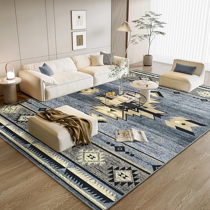 BENRON Western Rugs for Living Room Bedroom 8x10, Non Slip Washable, Grey | Extra Large Southwest aztec Area Rugs for Dining Table Kitchen Home Decor