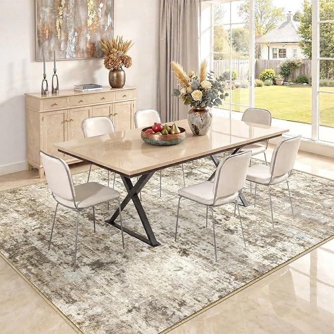5x7 Area Rugs Washable Living Room Rug Non Slip Soft Carpets | Modern Abstract Indoor Floor Stain Resistant Carpet for Bedroom Dining Room Farmhouse Nursery Home Office Brown