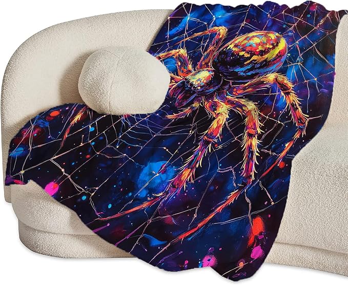 Spider Throw Blanket Spider Web Gifts for Dad Men Boys Plush Cozy Flannel Fleece Fuzzy Party Blankets 60"X50"