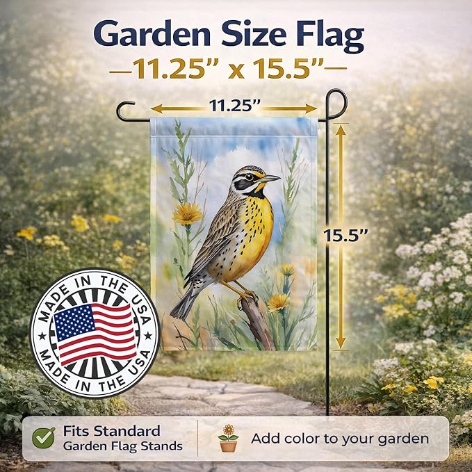 Caroline's Treasures North Dakota Western Meadowlark Garden Flag Mailbox Flag Decorative Yard Flag Banner Outside Patio Artwork Yard Flower Beds, Garden Size, Multicolor