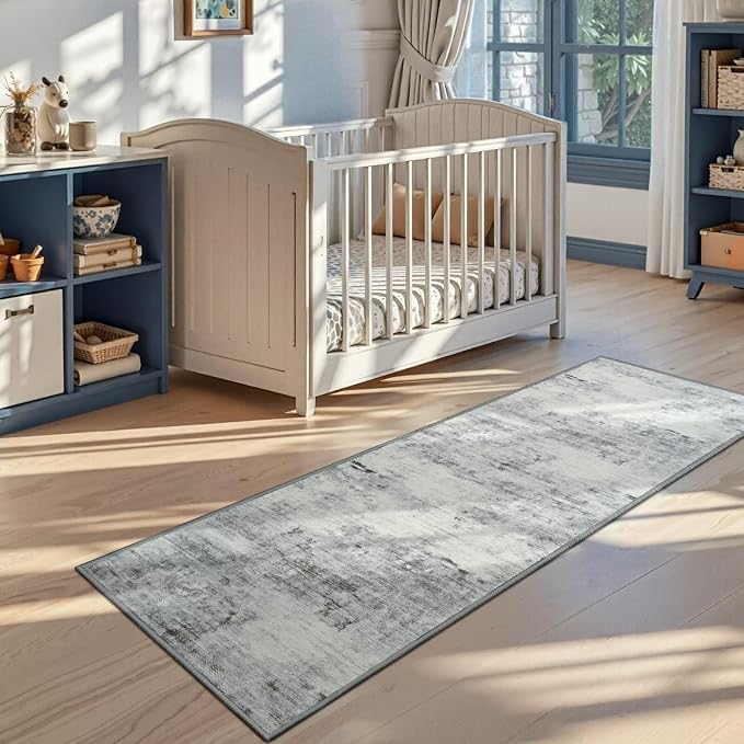 Toneed Washable 2x6 Non-Slip Runner Rug for Hallway Kitchen, Grey | Abstract Soft Modern Low Pile Area Rugs for Bedroom Laundry Living room,Indoor Carpet for Bedside Home Decor
