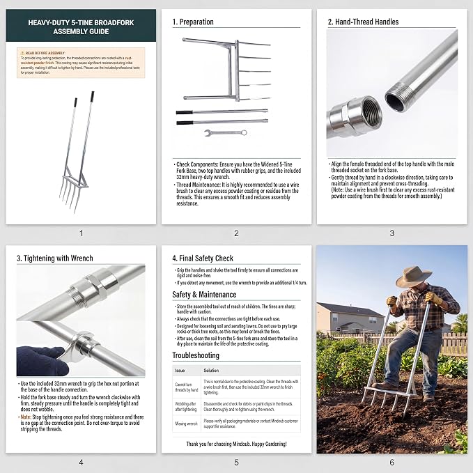 56 Inch 5-Tine Heavy Duty Broadfork, Rust-Resistant Professional Garden Fork with Widened Foot Pedal, High-Strength All-Steel Soil Tiller for Aerating Clay Soil for Farming