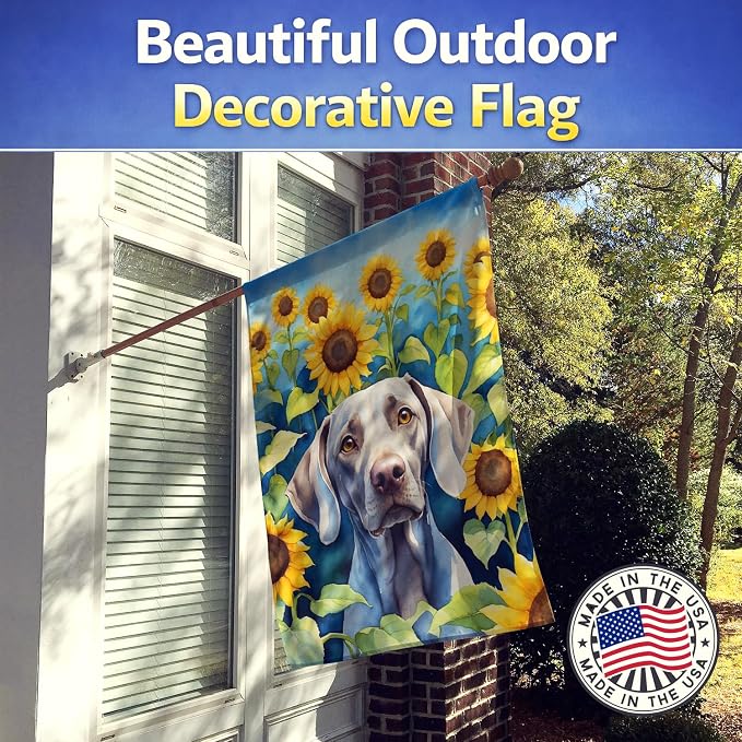 Caroline's Treasures DAC6170CHF Weimaraner in Sunflowers House Flag Large Porch Sleeve Pole Decorative Outside Yard Banner Artwork Wall Hanging, Polyester, House Size, Multicolor