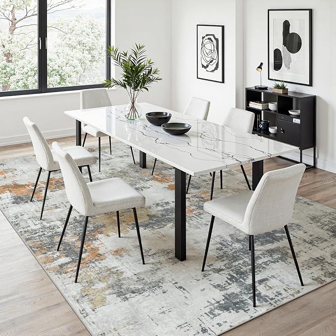 5x7 Area Rugs for Living Room: Washable Soft Grey Abstract Bedroom Carpet | Non-Slip TPE & Stain Resistant,0.25" Low-Pile,Kids Pet Friendly Modern Decor for Dining Room Farmhouse Office, Non-Shedding