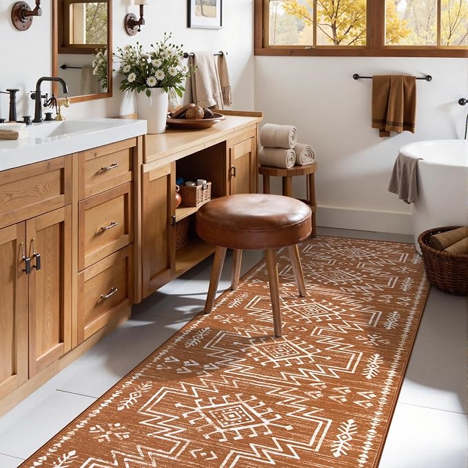 Lahome Vivienne Orange Hallway Runner Rug Non Slip, Boho Washable Western Runner Rug, Stain Resistant Aztec Fall Long Carpte for Entryway Entrance Indoor (2'5''x8')