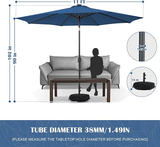 Sundale Outdoor 11 ft Patio Umbrella with Sand Bag Umbrella Base Included, Outdoor Umbrella with Tilt and Crank, Navy