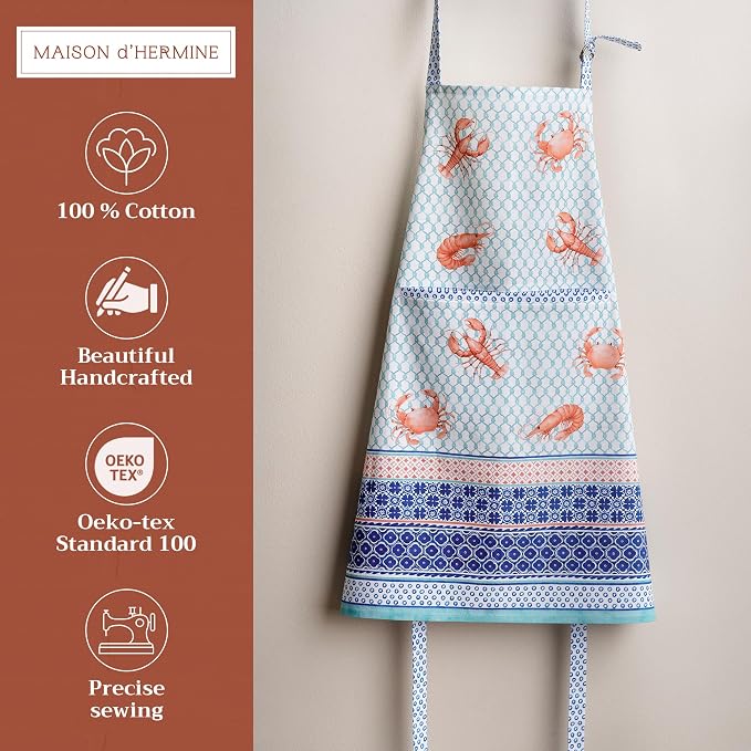 Maison d' Hermine Aprons for women with Pocket 100% Cotton (27.50"x31.50") | Adjustable Neck Strap & long ties Apron Men Chef Wedding Cooking Gardening Server Maid