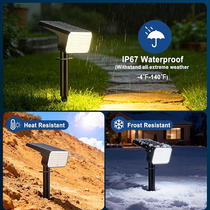 LANSOW 12 Pack Solar Spot Lights Outdoor Waterproof IP67, (90 LED/4 Modes) Solar Landscape Spotlights, 2-in-1 Solar Powered Flood Lights for Yard Garden Pathway Outside Tree, Auto ON/Off(Warm White)
