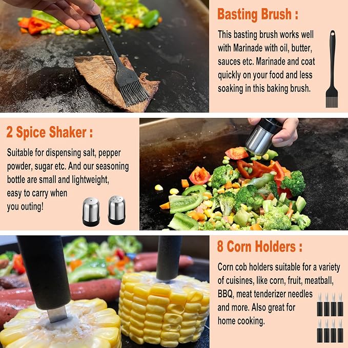 N NOBLE FAMILY 38PCS Griddle Accessories Kit, Professional Grill Tools Set for Outdoor Barbecue, Stainless Steel Griddle Spatula Set with Tongs, Smash Burger Press, Carry Bag, Perfect Grilling Gifts