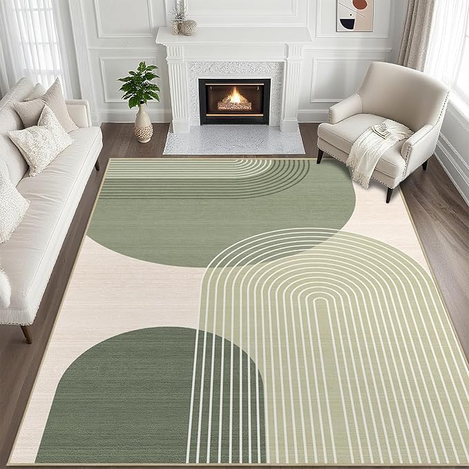 9x12 Large Area Rug for Living Room Boho Rug Bohemian Rugs Machine Washable Modern Geometric Rug Non Slip Printed Low Pile Indoor Floor Carpet for Dining Room Bedroom Office,Green