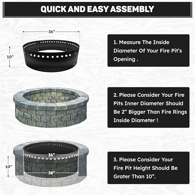 FEBTECH - 36" D x 10" H Smokeless Fire Ring Insert - Steel Fire Ring Liner | Premium Heat Resistant Coated Carbon Steel Fire Ring for Above or In-Ground Setups, Backyard, Camping Bonfires & Gatherings