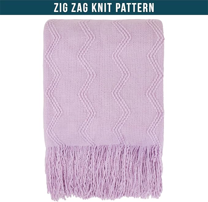 PAVILIA Lavender Purple Knit Throw Blanket for Couch, Twin Bed, Soft Knitted Farmhouse Sofa Throw for Living Room, Lightweight Decorative Summer Blanket for Chair, Outdoor Textured Boho Blanket, 60x80
