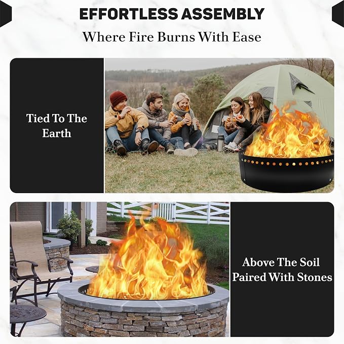 FEBTECH - 48" D x 12" H Smokeless Fire Ring Liner - Fire Pit Ring Insert | Heat Resistant Steel Fire pit Insert, Versatile DIY Fire Ring for In-Ground & Above-Ground Outdoor Bonfire