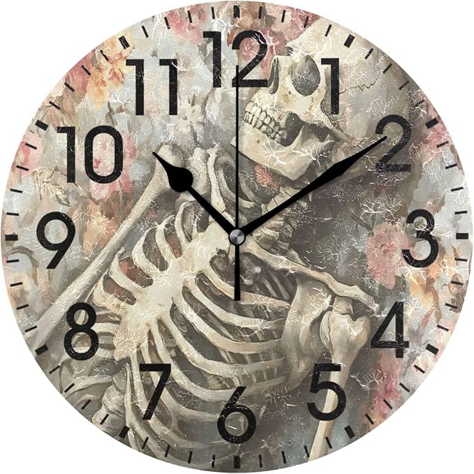 ALAZA Home Decor Watercolor Sugar Skull Rose Blossom Round Acrylic 9.84 Inch Wall Clock Non Ticking Silent Clock Art for Living Room Kitchen Bedroom