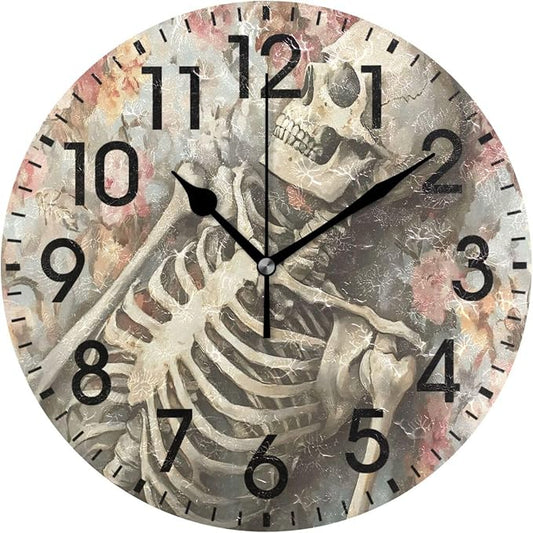 ALAZA Home Decor Watercolor Sugar Skull Rose Blossom Round Acrylic 9.84 Inch Wall Clock Non Ticking Silent Clock Art for Living Room Kitchen Bedroom
