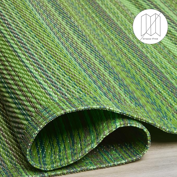 Fab Habitat Outdoor Rug - Waterproof, Fade Resistant, Crease-Free - Premium Recycled Plastic - Striped - Porch, Deck, Balcony, Mudroom, Laundry Room, Patio - Cancun - Green - 3 x 5 ft