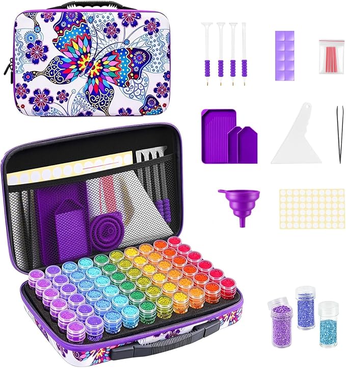 ZORETCO Diamond Painting Storage Case, 60 Slots Portable Diamond Art Kits with Accessories for Craft Rhinestones & Jewelry Beads Organizer Boxes