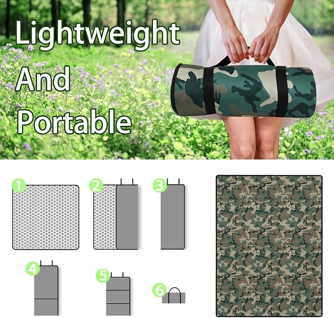 Camo Picnic Blankets Waterproof Foldable60’‘x80'', Portable Outdoor Picnic Mat Water Resistant for Grass,Padded Lawn & Park Blanket for Camping,Hunting Gifts for Men