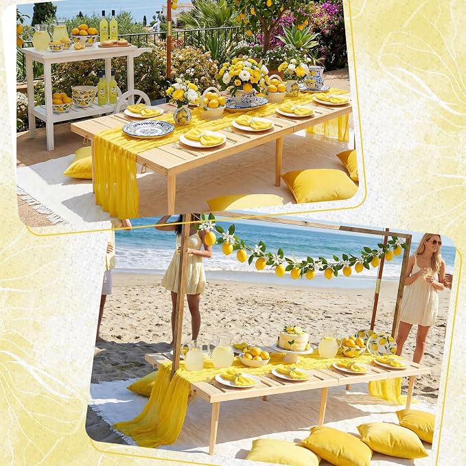 Beeveer 14 Pack Picnic Kit 91x71 Extra Large Outdoor Boho Picnic Blanket with Yellow Table Runner, 6 Throw Pillow Covers 6 Napkin Woven Cotton Yarn Oversize Washable Beach Blanket for Camp Wedding