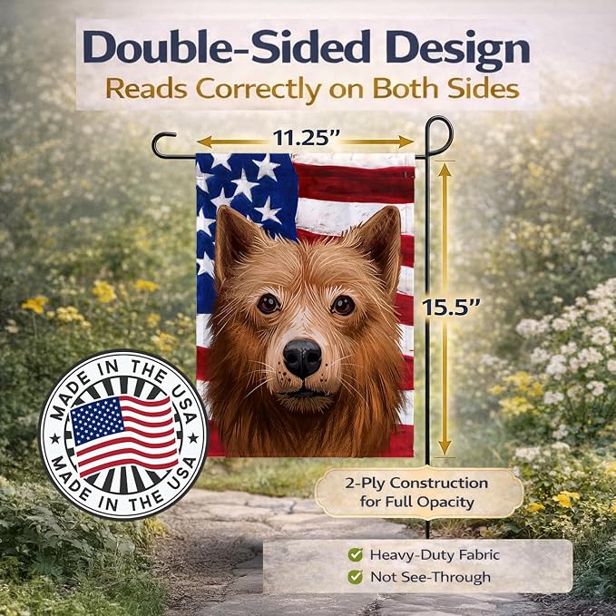 Caroline's Treasures CK6525GF Finnish Spitz Dog American Flag Garden Flag Mailbox Flag Decorative Yard Flag Banner Outside Patio Artwork Yard Flower Beds, Garden Size, Multicolor
