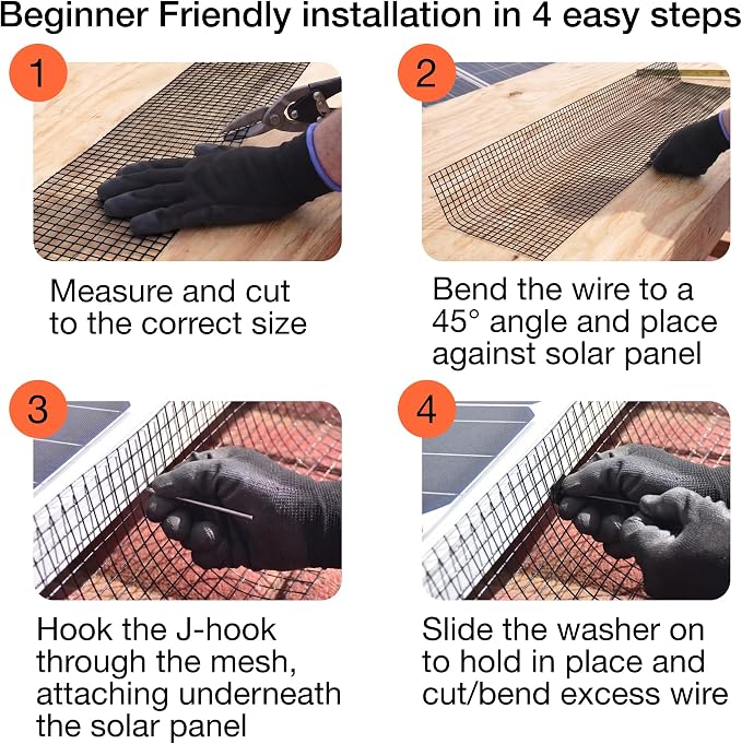 MaPorch Solar Panel Bird Guard Mesh Screen - 6 in x 120 ft Black PVC Coated Galvanized Steel - Solar Panel Netting Mesh - Includes 80 Clips, Scissors & Gloves for Easy DIY Install | With 80 Fasteners, Gloves & Scissors - PVC Coated Wire Screen - Water ...
