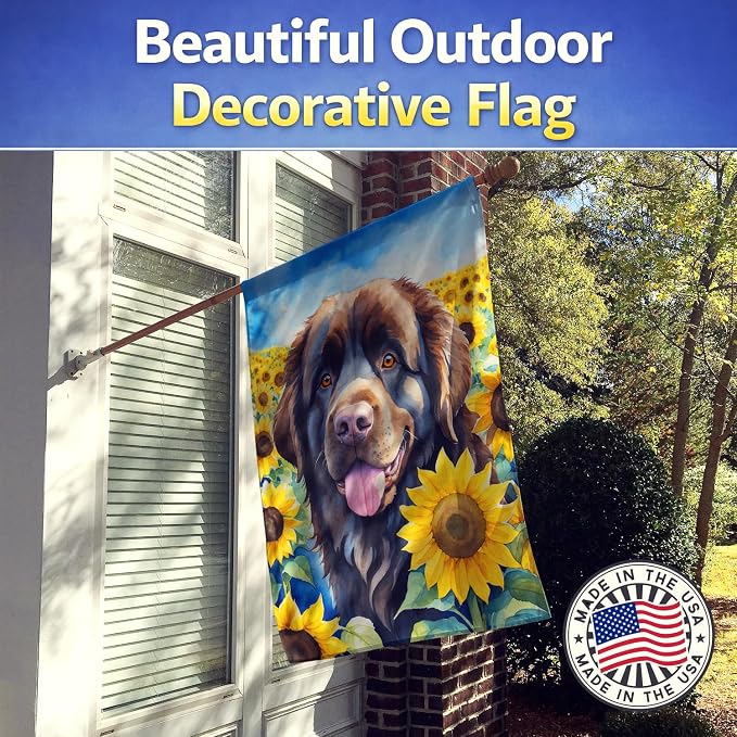 Caroline's Treasures DAC6124CHF Newfoundland in Sunflowers House Flag Large Porch Sleeve Pole Decorative Outside Yard Banner Artwork Wall Hanging, Polyester, House Size, Multicolor