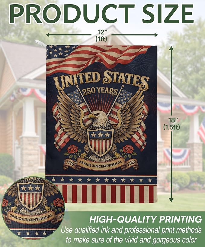 1776-2026 Commemorative, 250 Anniversary Usa Flag, Dualided Design, American 250th Anniversary Patriotic Design, American Flag With Eagle, Garden Flags For Outside 2 (12x18 Inch)