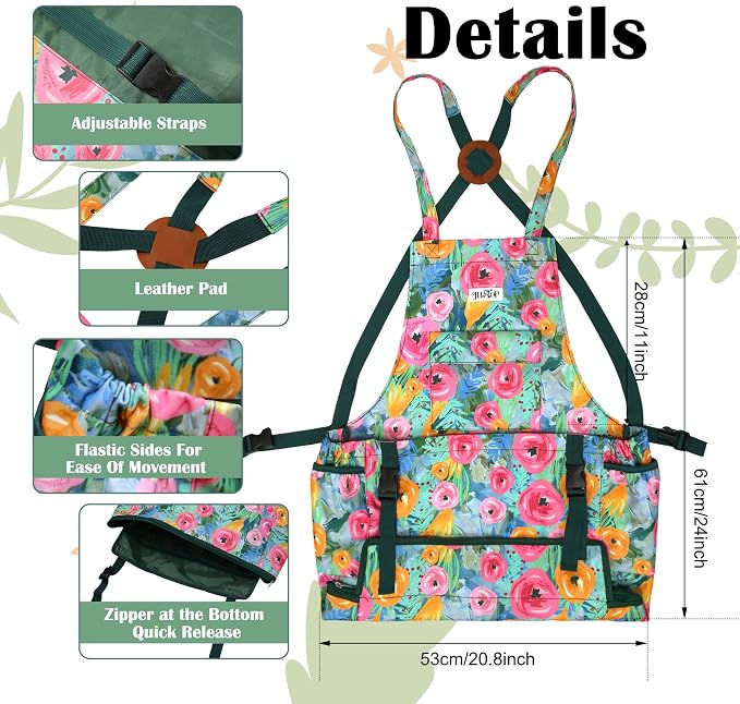 Garden Harvest Apron for Women, Fruit Picking Apron with Quick Release Bottom