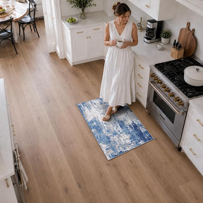 RELEANY Washable 2'x3' Abstract Area Rug for Living Room Blue Gray | Carpet for Bedroom, Kitchen, Office, Hallway and Entryway, Printed Pattern, Non‑Slip, Soft, Stain‑Resistant, Easy to Clean